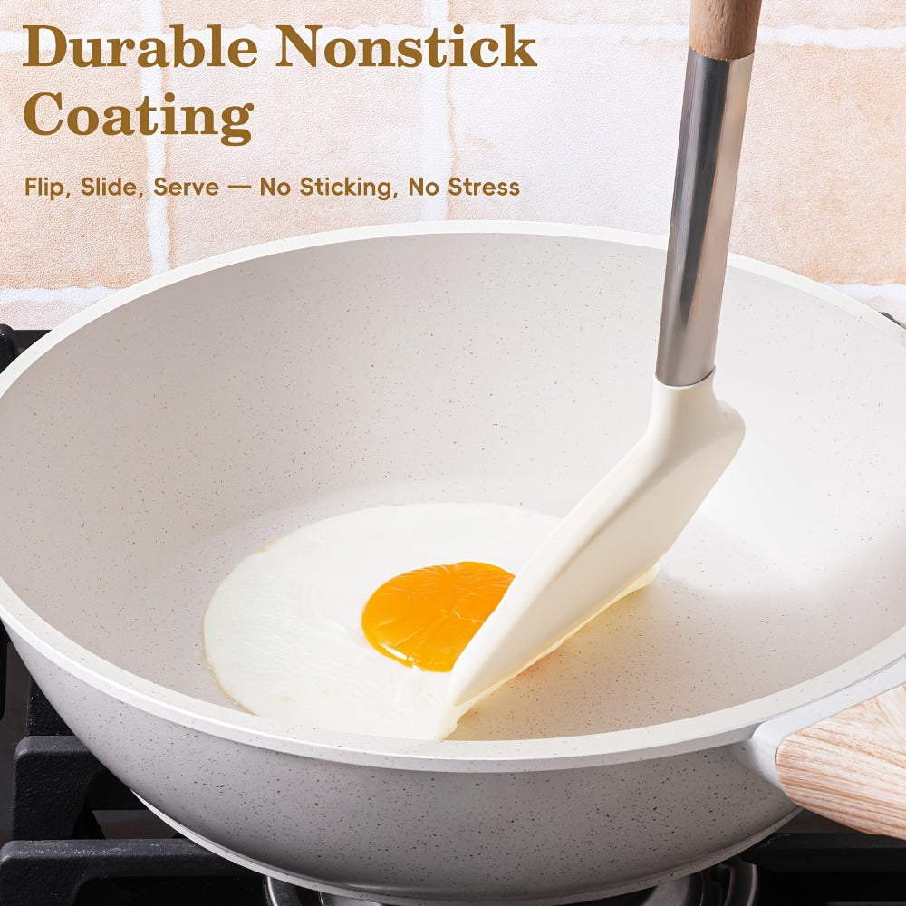 Cookware Set, 12-Piece Granite-Coated Aluminum Pots and Pans with Glass Lids, Pan Protectors and Two Color Options