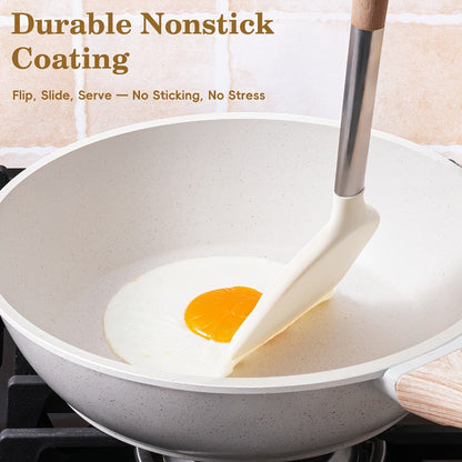 Cookware Set, 12-Piece Granite-Coated Aluminum Pots and Pans with Glass Lids, Pan Protectors and Two Color Options