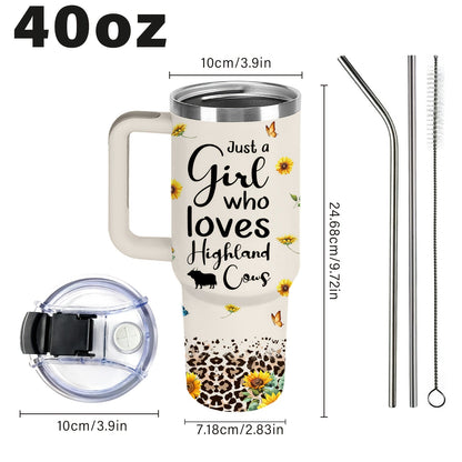 Insulated Tumbler 40oz Cow Print 304 Stainless Steel with Handle, Lid and Double-Wall Vacuum Design