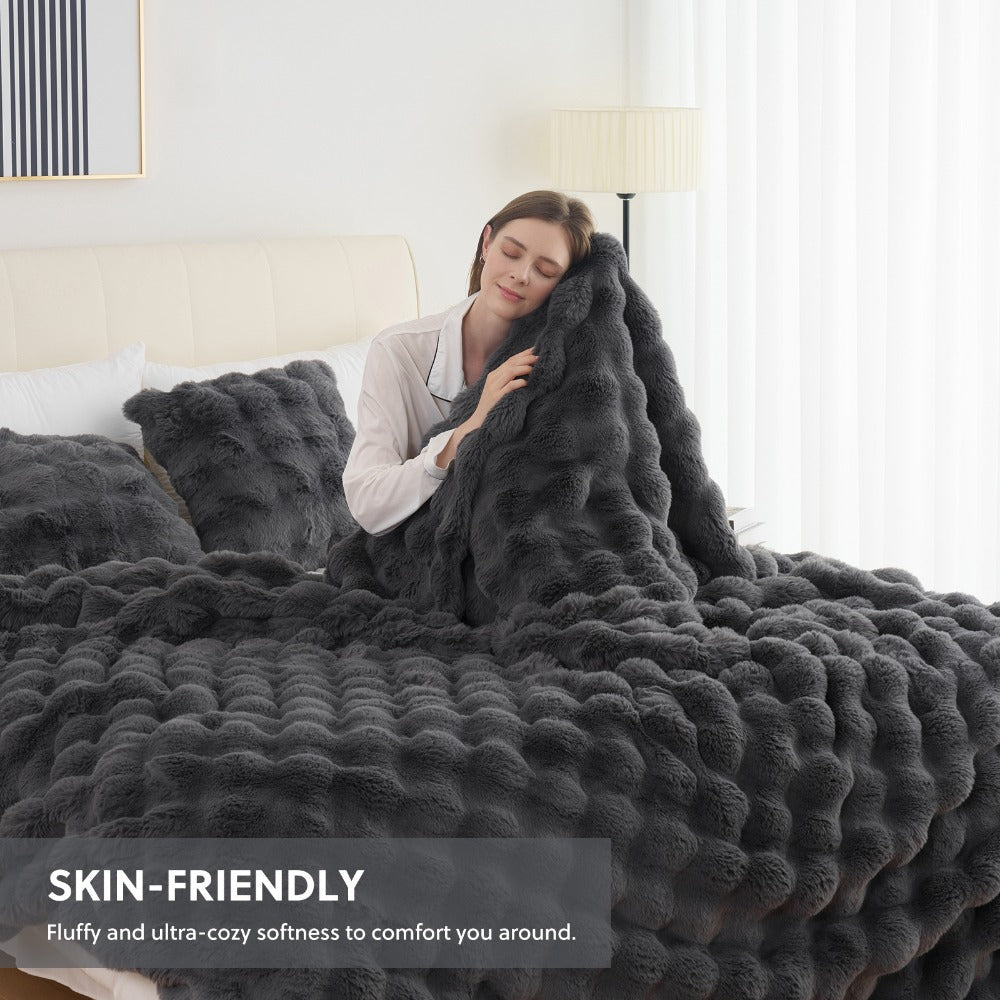 Faux Rabbit Fur Throw Blanket in 11 Checkout Colors and Throw, Twin, Queen or King Size Options