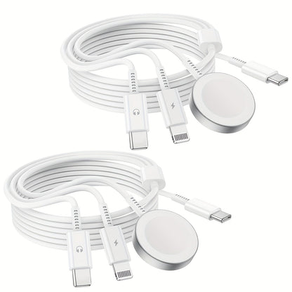 6-Foot Charging Cable with USB-C Input, Lightning, USB-C and Magnetic Watch Pad in One- or Two-Pack Options