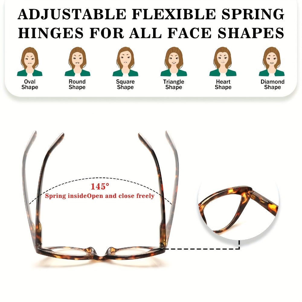 Reading Glasses – Four-Pair Cat-Eye Blue-Light Reader Set with Leopard and Gradient Frames