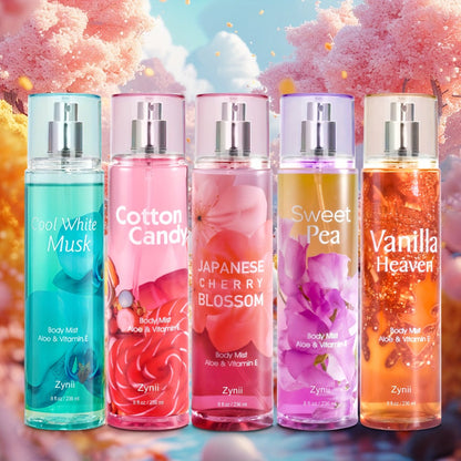 Fragrance Body Mist for Women, Floral, Fruity, Musk & Vanilla Body Spray with Aloe & Vitamin E, 3-8 fl oz