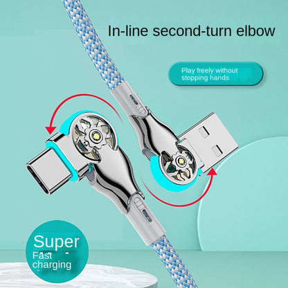 Double-Elbow USB-C to USB-C Cable with Rotating Right-Angle Connectors, Blue LED Accents and 2 m Length