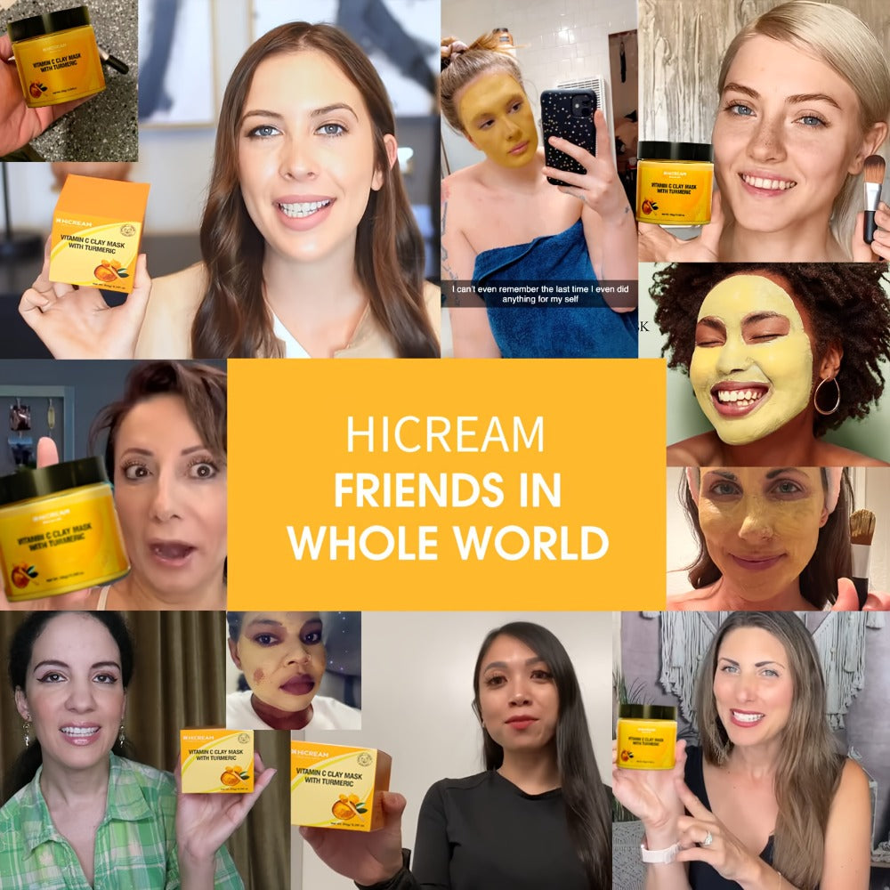 Face Mask, HICREAM Turmeric Vitamin C Kaolin Clay Formula in Jar Packaging for Rinse-Off Facial Use