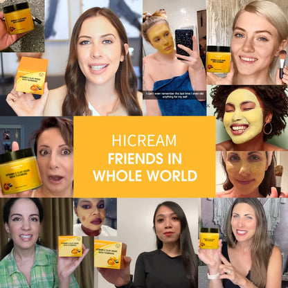 Face Mask, HICREAM Turmeric Vitamin C Kaolin Clay Formula in Jar Packaging for Rinse-Off Facial Use