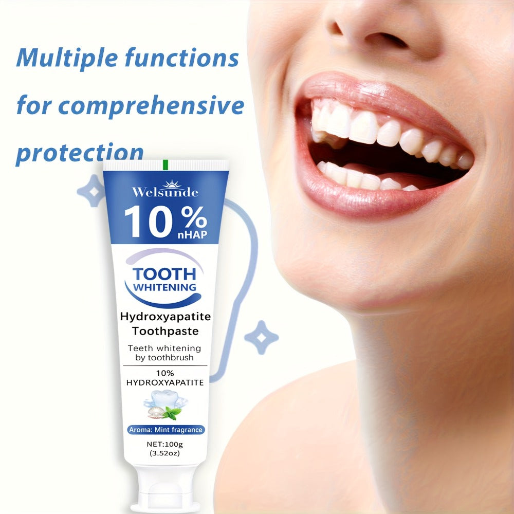Two-Pack 100g Mint Toothpaste Tubes with 10% Hydroxyapatite Highlighted on the Package Labels