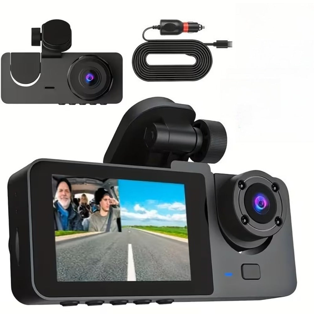 Dual Lens Dash Cam Front and Inside 1080P - Infrared Night Vision, Loop Recording, 3.16" IPS Screen, Wide Angle, Car Dashboard Camera with Rear Cabin View