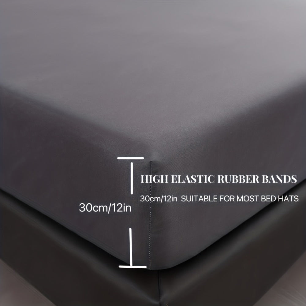 Waterproof Solid-Color Fitted Sheet with 11.8-Inch Pocket, Six Colors and Twin to King Sizes