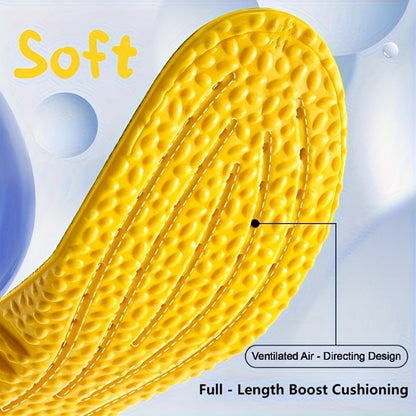 Two-Pair Yellow-and-Grey Full-Length Shoe Insoles with Six EU35-46 Size Options from 240 to 290 mm