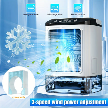 Portable Air Cooler Fan USB Humidifier with Rainbow Ambient Light, 3-Speed Atomization Misting Fan with Large Ice Box and Low Noise, Personal Desktop Cooling Fan Gift for Home, Office and Bedroom