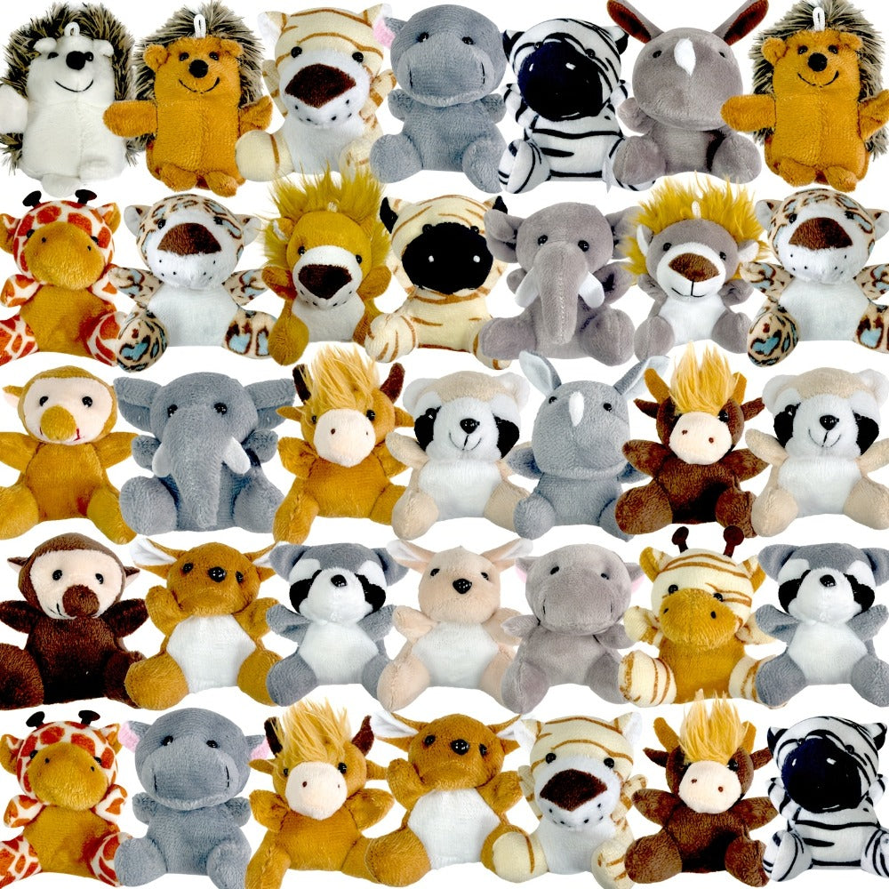 Stuffed Animal Mini Forest Animal Set with 12- or 24-Piece Pack Options for Party Favors and Prizes