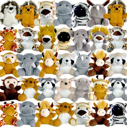 Stuffed Animal Mini Forest Animal Set with 12- or 24-Piece Pack Options for Party Favors and Prizes