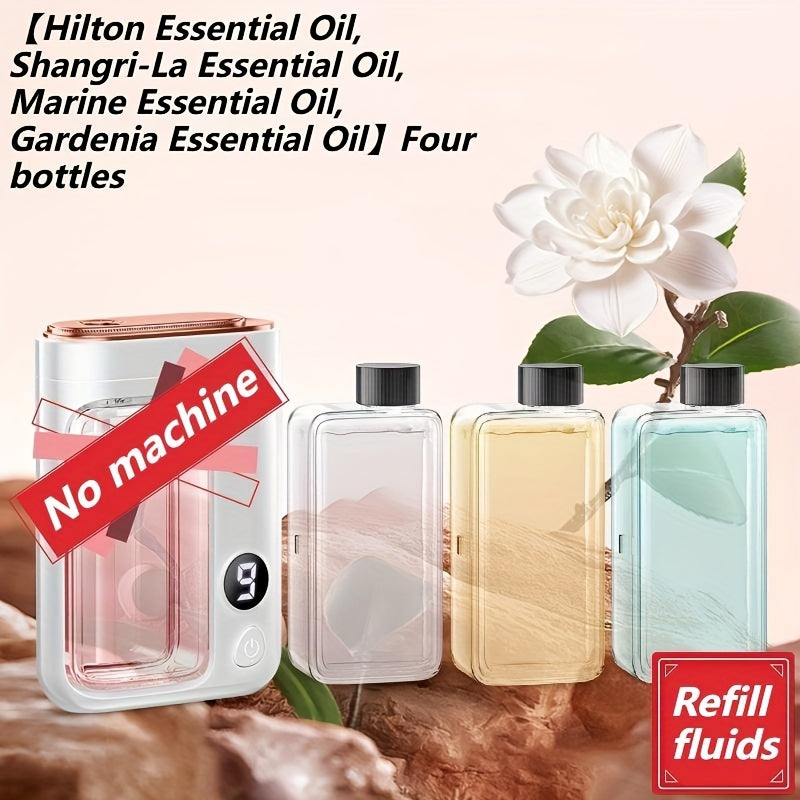 Essential Oil Aromatherapy Diffuser Set – Mini Humidifier with 7 Spray Levels, 1/4/8 Hour Timer, 5.07oz Capacity, Room Decor Scent Diffuser with Hilton, Gardenia, Ocean & Shangri-La Oils