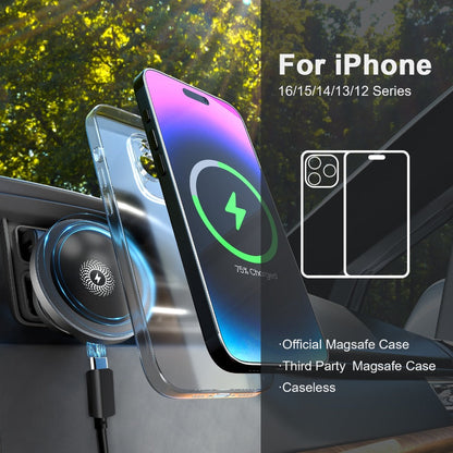 15W Magnetic Wireless Charging Car Phone Mount with Vent Clip, Swivel Joint and Black or White Finish