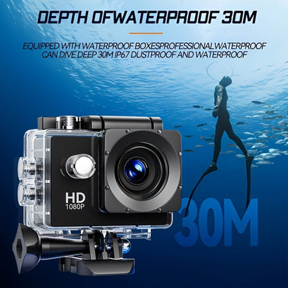 1080P 30fps-Labeled Action Camera with 170-Degree Lens, 2-Inch LCD, 900mAh Battery and Mounting Accessories
