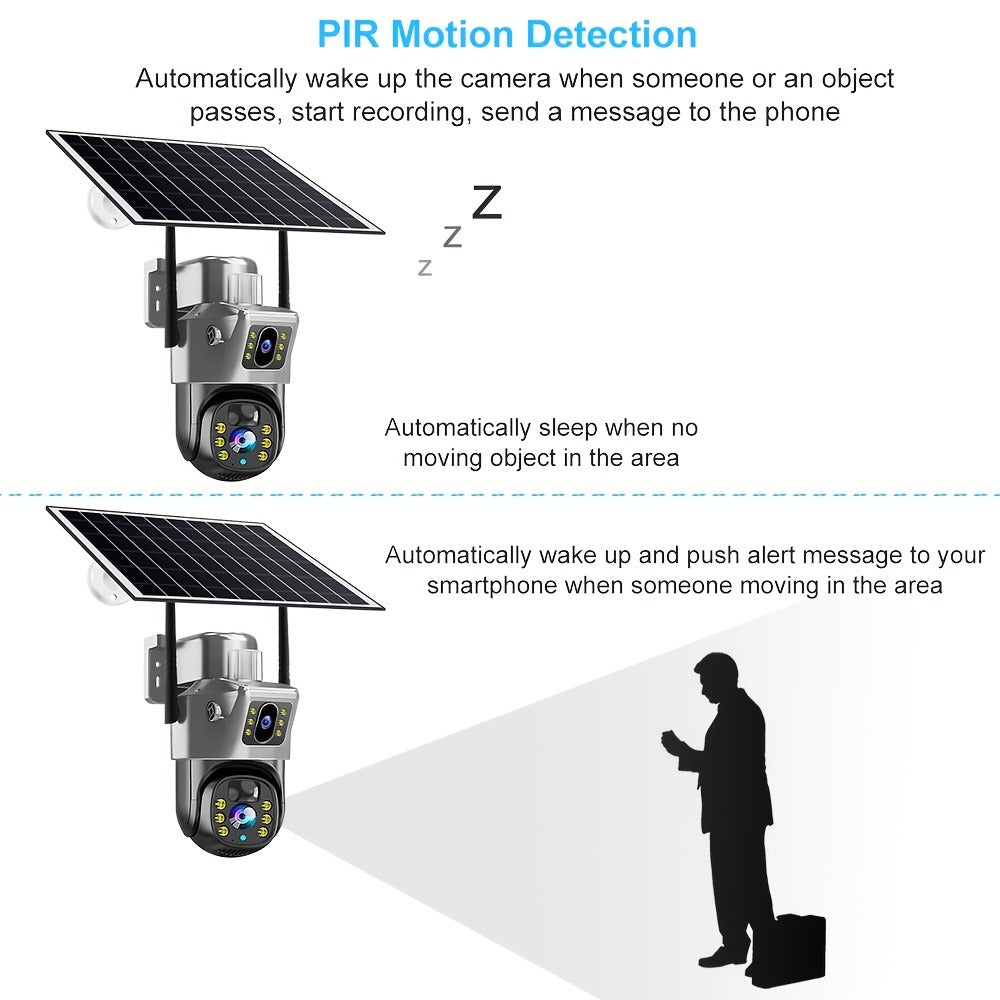 Security Camera Solar Dual-Lens Outdoor PTZ Model with Full-Color Night Vision, Two-Way Audio and TF Storage