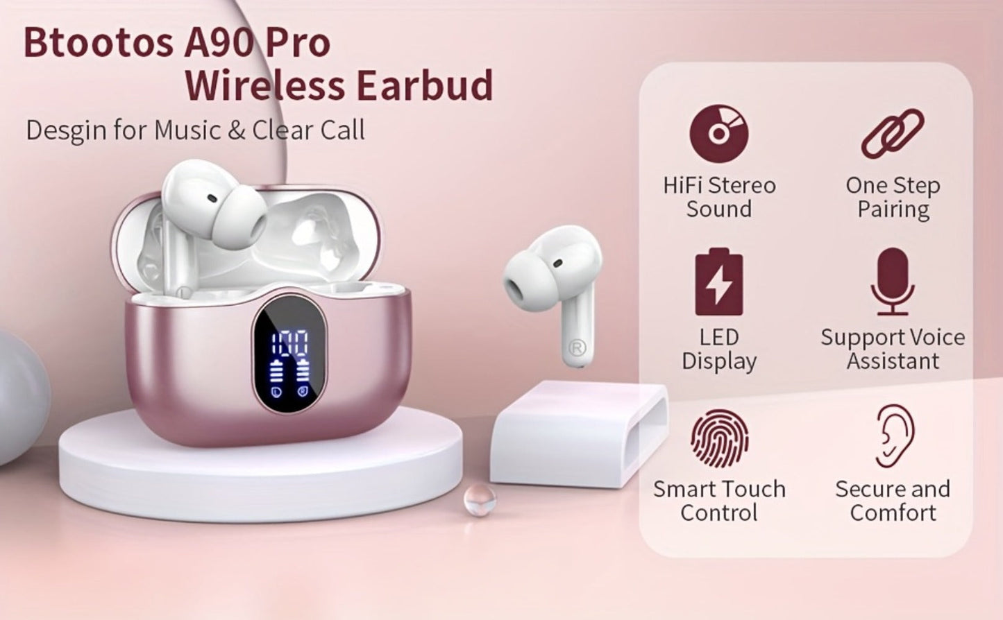 Wireless Earbuds Bluetooth 5.3 with ENC Mic, 36-Hour Playback, LED Case and IPX4 Protection