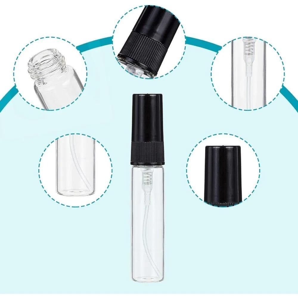 Mini Glass Spray Bottles 5ml 50 Pack Fine Mist Atomizer Refillable Black UV Glass Travel Perfume Bottles for Perfume Cologne Essential Oil Facial Mist Toner Setting Spray Sampling