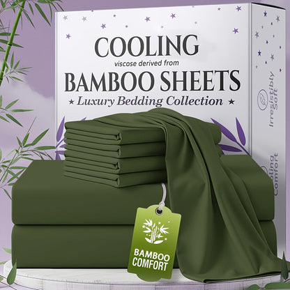 Bed Sheet Set Bamboo-Derived Fabric in 4- or 6-Piece Configuration with Extra-Deep Pocket and Fifteen Colors