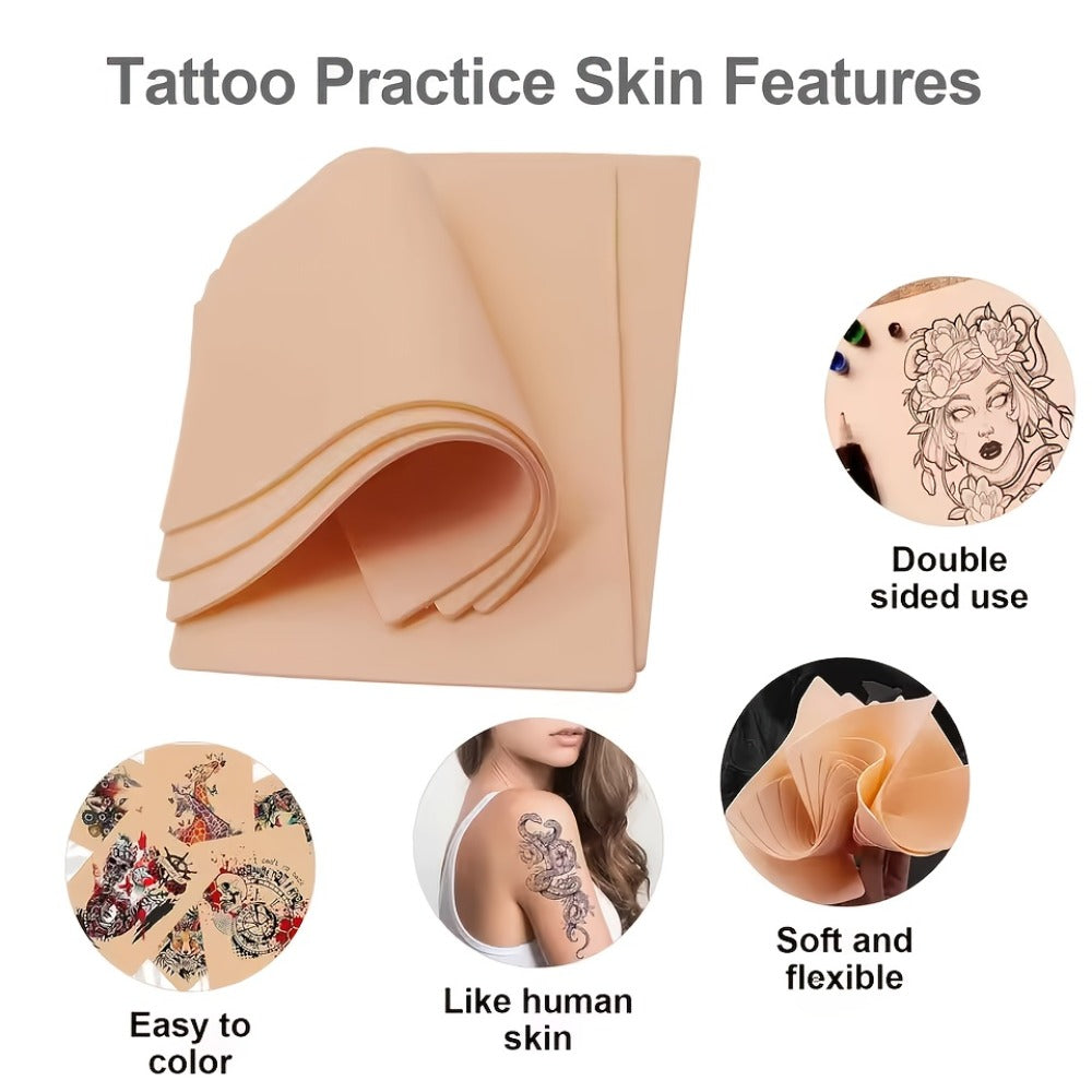 Tattoo Practice Skin Double-Sided Silicone Fake Skin - A4 Tattoo Transfer Paper Kit, Thermal Stencil Paper for Beginners & Artists