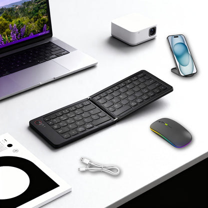 Double-Fold Pocket Bluetooth Keyboard Rechargeable Ultra-Lightweight Travel Wireless Keyboard Compatible with iOS Android Windows Tablets Phones Laptops Available in 5 Colors