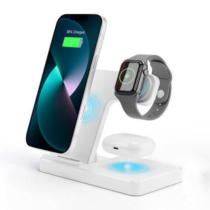 3-in-1 MagSafe Wireless Charger Foldable Travel Charging Station 15W Fast Charge – LED Indicator, Anti-Slip Stand for iPhone 17/16/15/14/13/12, Apple Watch Ultra/Series 10/9/SE & AirPods Pro | Jet Black & White
