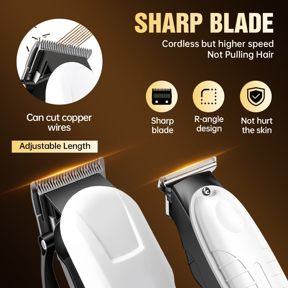 Hair Clippers & Trimmers White Grooming Set with LCD Screens, USB-C Charging and One, Two or Three Pieces