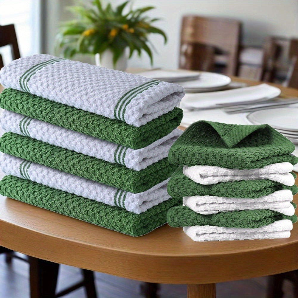 Twelve-Piece Cotton Kitchen Towel Set with Six 15 x 25-Inch Hand Towels and Six 12 x 12-Inch Washcloths
