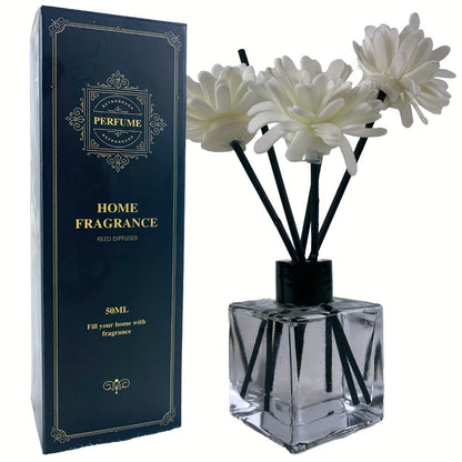Reed Diffuser Set 50ml Glass Bottle - Long Lasting Aromatherapy Fragrance Sticks for Bedroom Living Room Office Home Decor Air Freshener Scented Essential Oil Gift