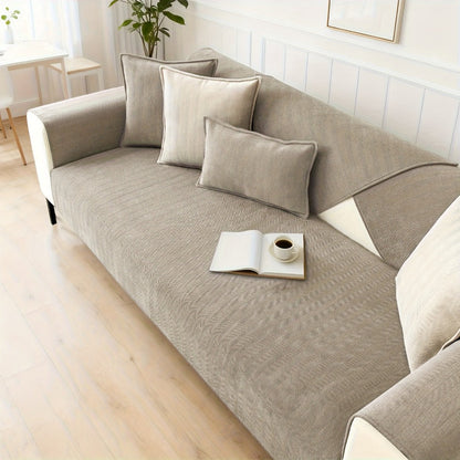 Sofa Cover Ribbed Chenille Stretch Panels with Non-Slip Design for 1 to 4 Seats, Armrests or Cushions