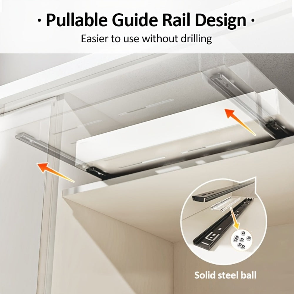 Expandable Pull-Out Cabinet Shelf with Adjustable Width, 16.5- or 21-Inch Depths and Black or White Pack Options