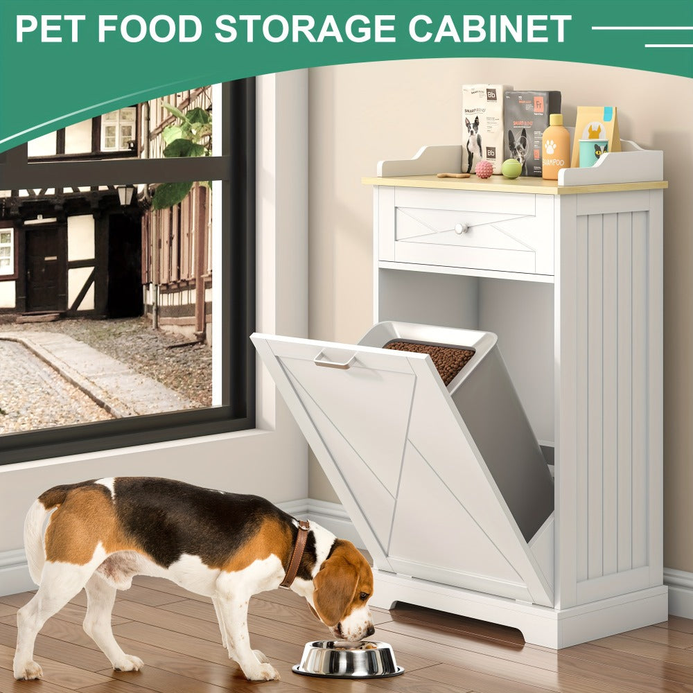 Storage Cabinet 12-Gallon Tilt-Out Trash Bin Enclosure with Top Drawer and Two Color Options