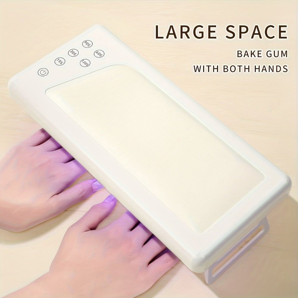 Wide Rectangular Hand-Pillow LED Nail Lamp with 28 x 13cm Base, Five Timer Settings and White Finish