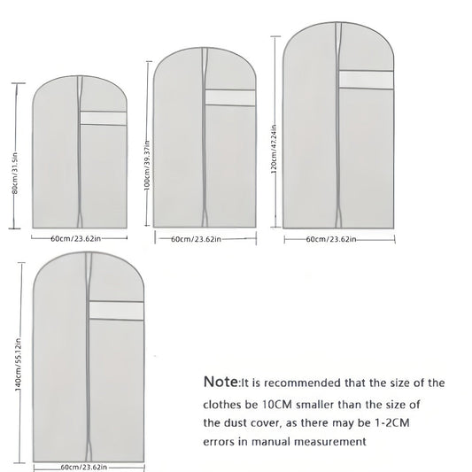 Garment Bags with Zipper Closure & Dust Protection for Suits Dresses Shirts – Set of 5 Reusable Black Cover Bags