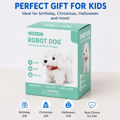 Robot Dog Toy for Kids Interactive Plush Puppy Walks Barks Wags Tail Smart AI Electronic Pet Realistic Sounds Stuffed Dog Gift for Boys Girls Ages 3+ Birthday Christmas