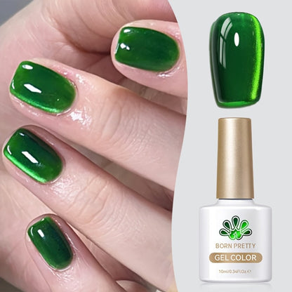 Gel Nail Polish BORN PRETTY MY269 Imperial Green 10ml Magnetic Cat Eye Shimmer in a White Bottle