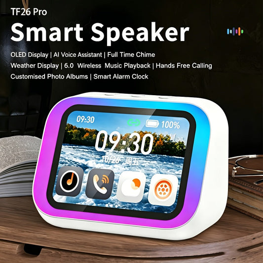 Smart Alarm Clock with AI Voice Assistant & Wireless Speaker - Dynamic RGB Light, Hi-Fi Stereo Sound, HD Display, Answer Calls, Period Tracker, 2500mAh Battery, Portable Bedside Charging Clock