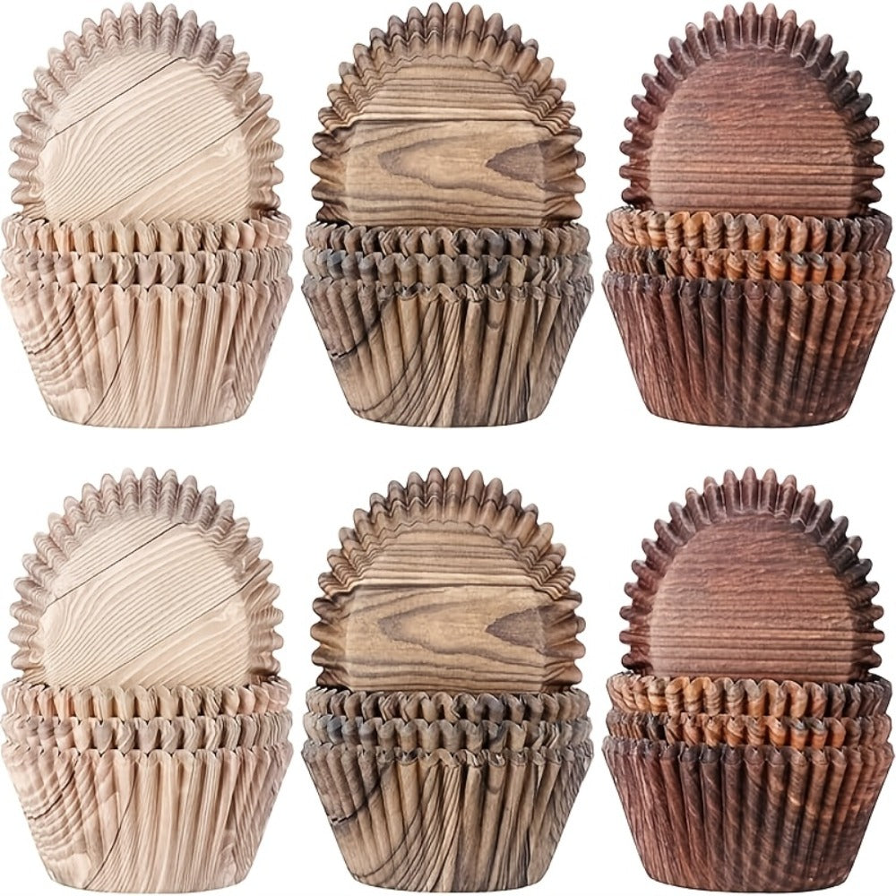 300-Piece Woodland Animal Paper Cupcake Liner Set with Woodgrain Print for Parties and Holiday Baking