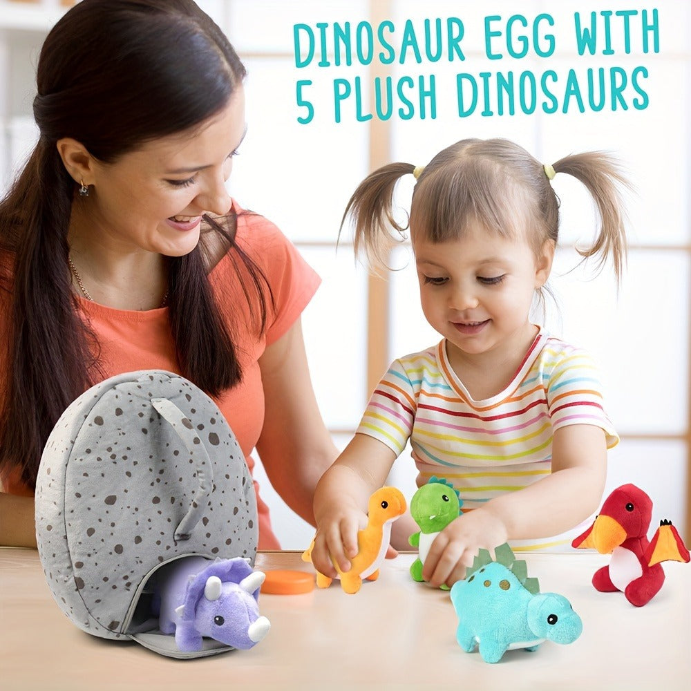 Dinosaur Stuffed Animals 5-Pack Plush Dino Set with Egg Carrier Bag | T-Rex Triceratops Stegosaurus Pterodactyl Brachiosaurus | Baby Safe Toddler Gift for Boys Girls