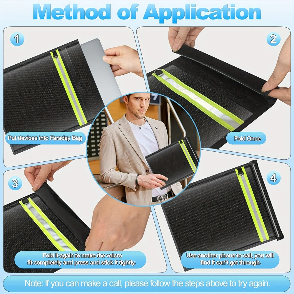 Faraday Bag Signal Blocking Pouch with Reflective Strips, EMP Protection Anti-Tracking Anti-Theft Sleeve for Laptop