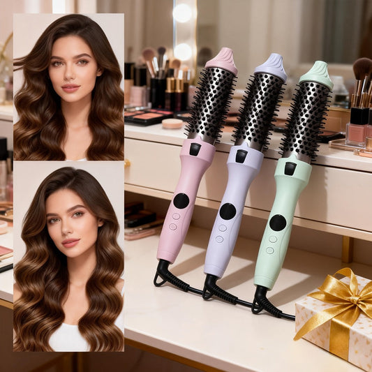 2-in-1 Hot Air Brush Straightener & Curler with Negative Ion Technology – Frizz-Free Blowout Brush with Adjustable Temp Control, Lightweight Travel Hair Styling Tool for All Hair Types Women, Pink Purple Green
