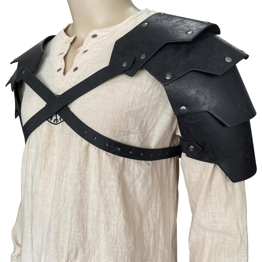Medieval Costume Shoulder Armor Pair with Layered Riveted Panels, Cross-Back Straps and Three Checkout Colors