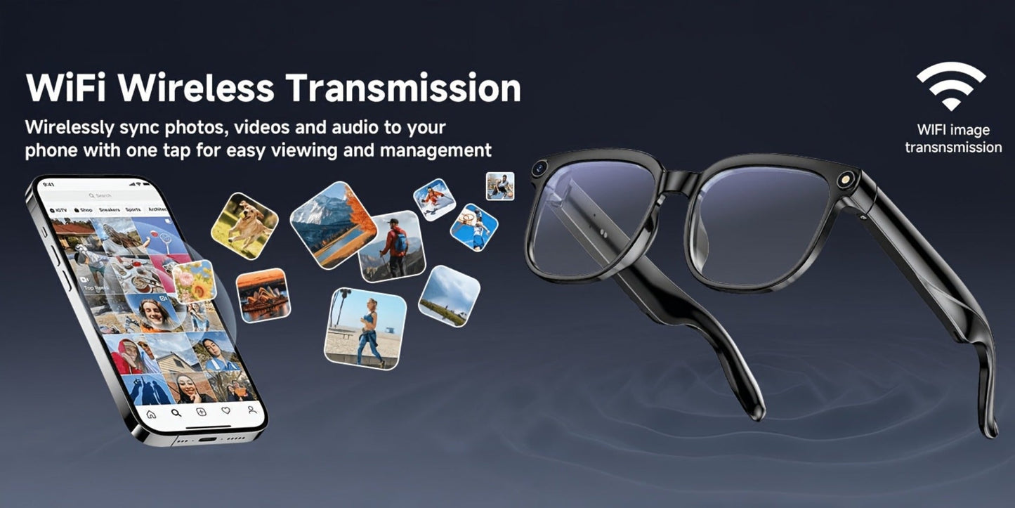 Smart Glasses 8MP Camera Eyewear with Photochromic Lenses, Translation, Object Recognition and Bluetooth Audio