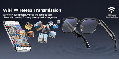 Smart Glasses 8MP Camera Eyewear with Photochromic Lenses, Translation, Object Recognition and Bluetooth Audio