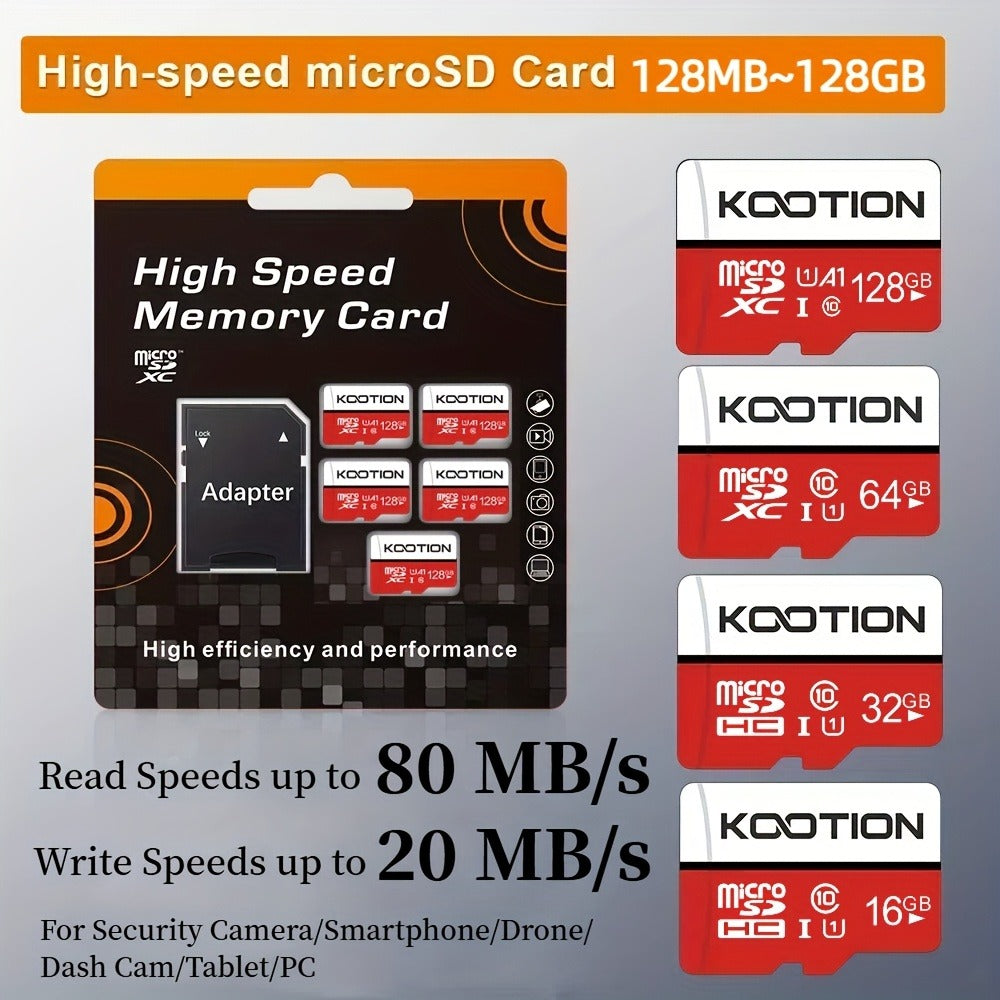 A1 C10 U1 Micro SD Card 5 Pack TF Memory Card 90MB/s High Speed 128MB to 128GB SDXC for Security Camera Drone Dash Cam Smartphone Tablet PC – Red & White Available