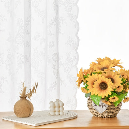 Two-Panel Floral Lace Window Curtain Set with Rod-Pocket Top, Three Colors and Six Metric Size Options