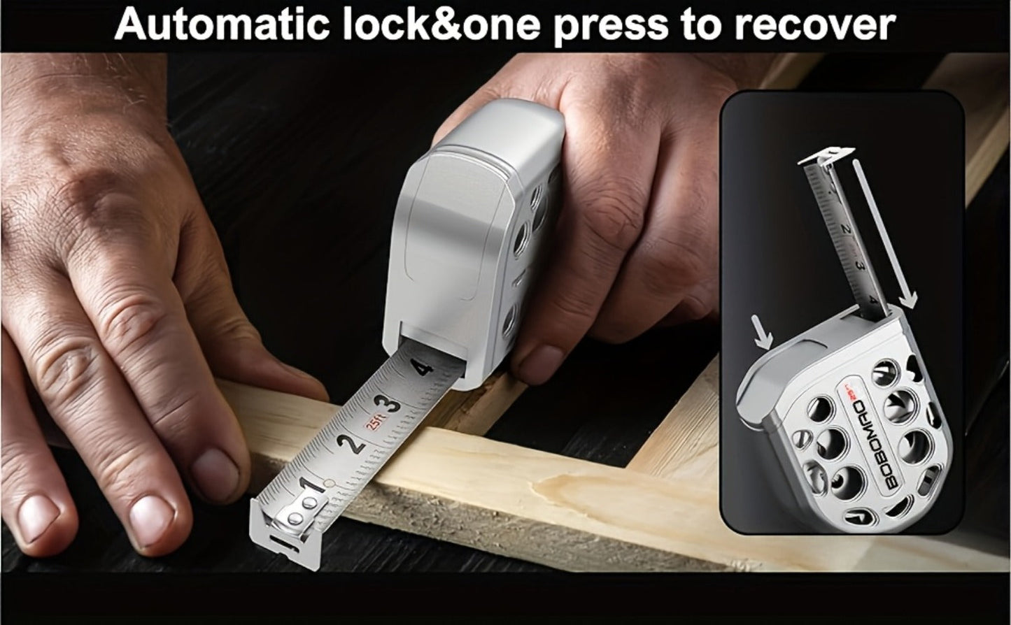 25-Foot Stainless Steel Measuring Tape with Self-Locking Blade, Magnetic Bottom and Hollow Silver ABS Housing