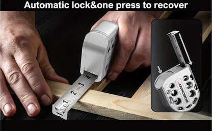 25-Foot Stainless Steel Measuring Tape with Self-Locking Blade, Magnetic Bottom and Hollow Silver ABS Housing