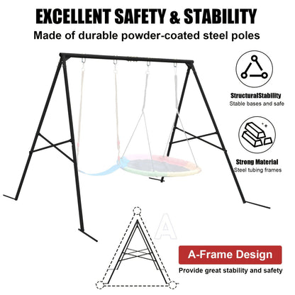 Full Steel A-Frame Swing Set Stand with Ground Stakes, Two-Swing Support and Two Color Options